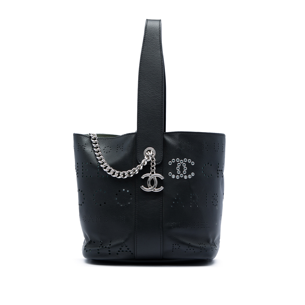 Pre-Loved Chanel Small Perforated Calfskin Logo Eyelet Bucket Bag
